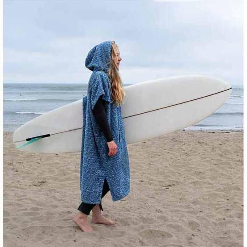 Surf Changing Poncho - Indigo Blue on model