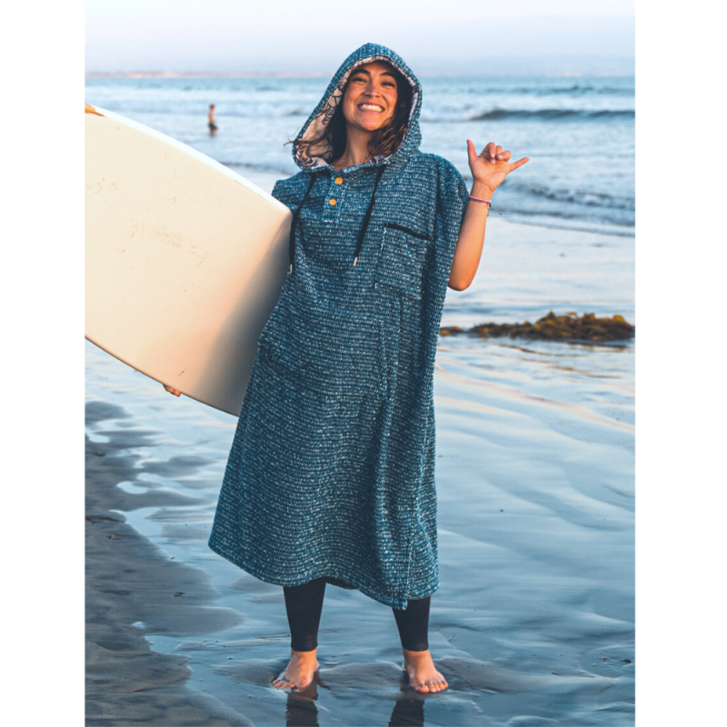 Surf Changing Poncho - Indigo Blue on model