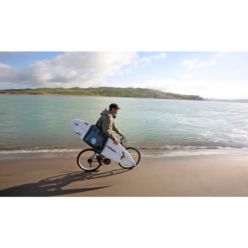 Curve Surfboard Sling - Shortboard cycling on the beach