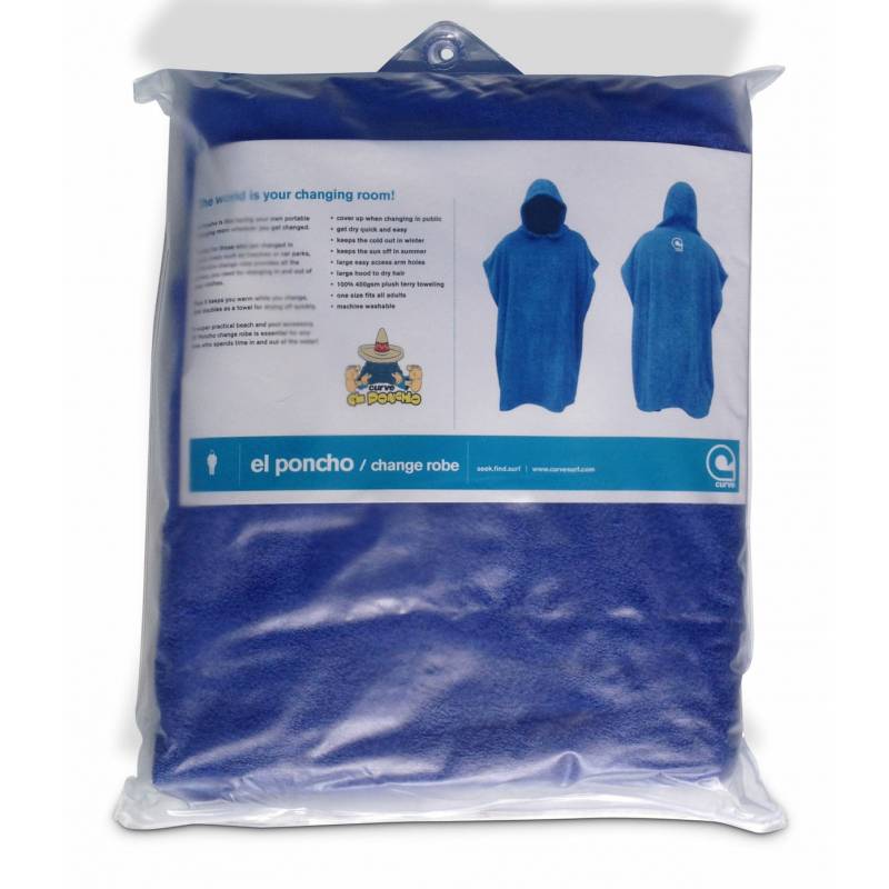 Curve Surf Poncho Towel - Microfiber Blue in packaging