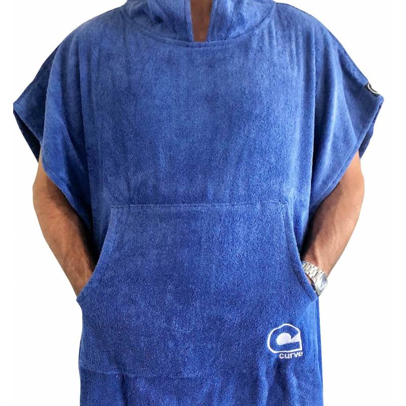 Curve Surf Poncho Towel - Cotton Blue kangaroo pocket