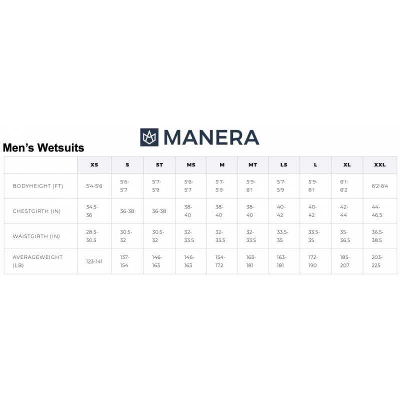 Manera Size Chart Wetsuits Mens USA