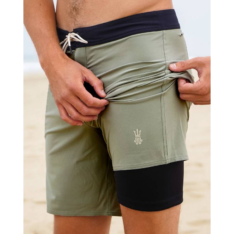Wetsuit Lined Boardshorts Mens Drifties - Green Sage (GEN_Bottoms)Back 