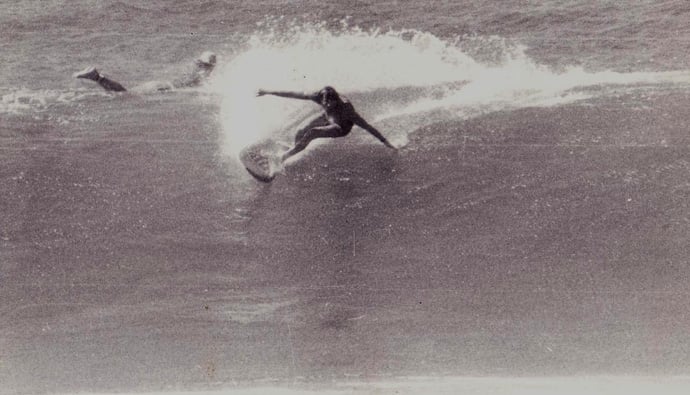 Mark Richards surfing a fish surfboard